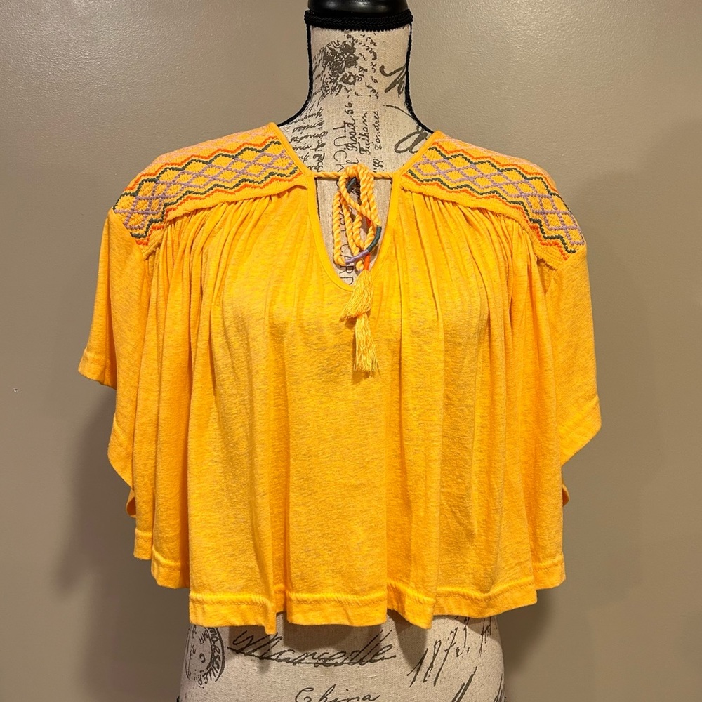 Free People Market Embroidery Tassel Tie Dolman Sleeve Top - Picture 5 of 15